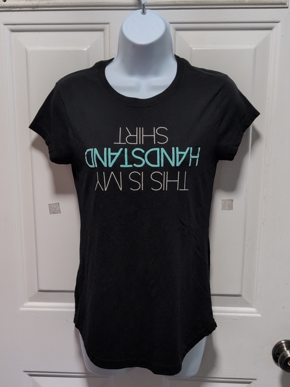 Women's Black Short-Sleeve Graphic Tee with Mint Text